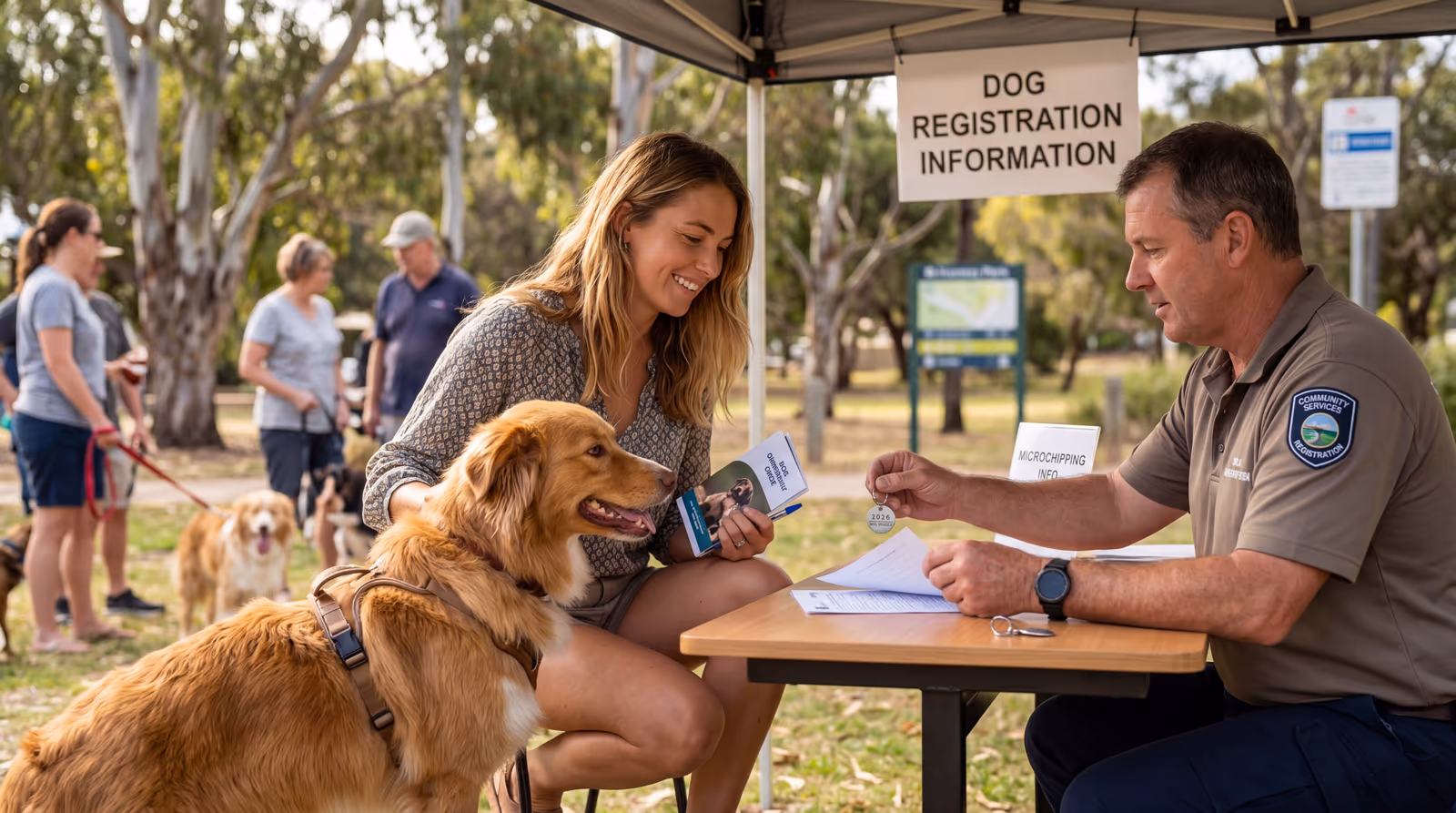 Owner licensing her dog at a city animal services counter